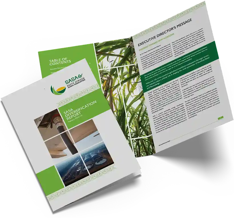 Diversification Report Booklet. Open with images on it.